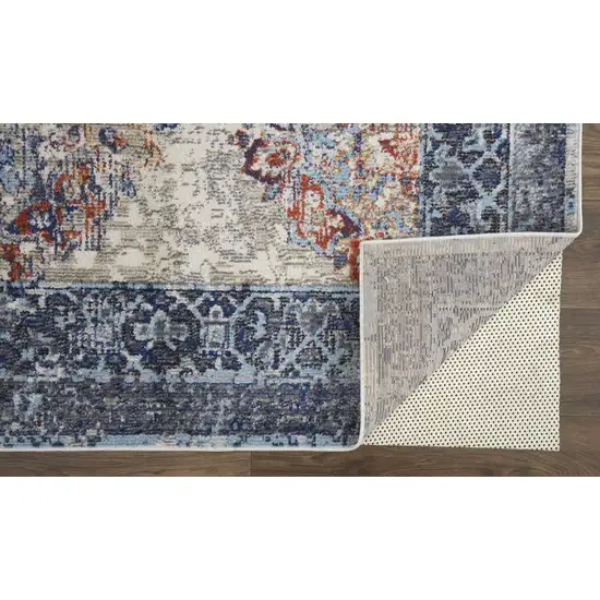 Blue Ivory And Red Floral Power Loom Distressed Stain Resistant Area Rug Photo 4