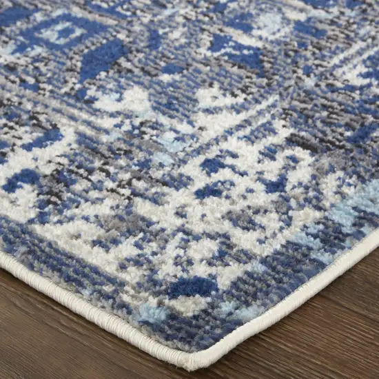 Blue Ivory And Red Floral Power Loom Distressed Stain Resistant Area Rug Photo 3