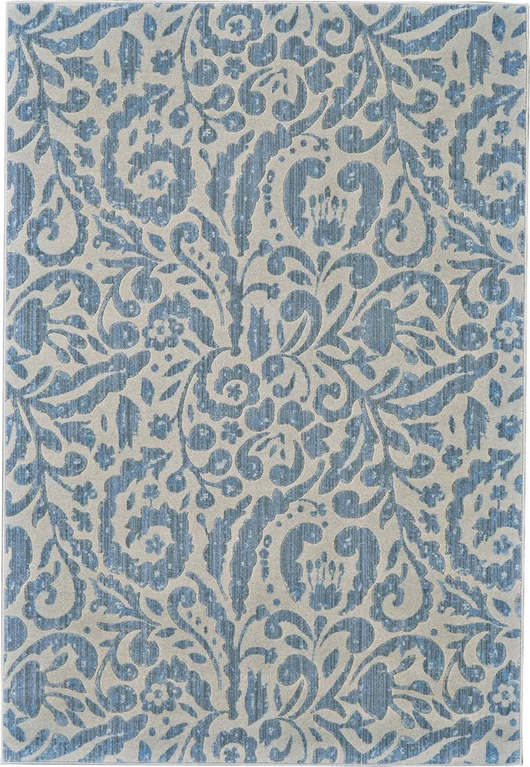 Blue Ivory And Tan Floral Distressed Stain Resistant Area Rug Photo 1