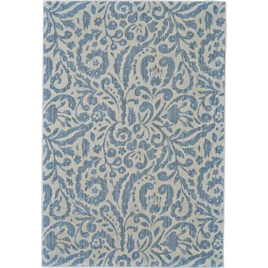 Blue Ivory And Tan Floral Distressed Stain Resistant Area Rug Photo 1