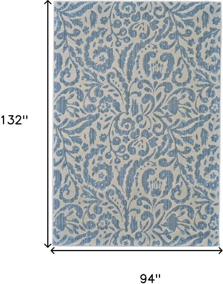 Blue Ivory And Tan Floral Distressed Stain Resistant Area Rug Photo 5