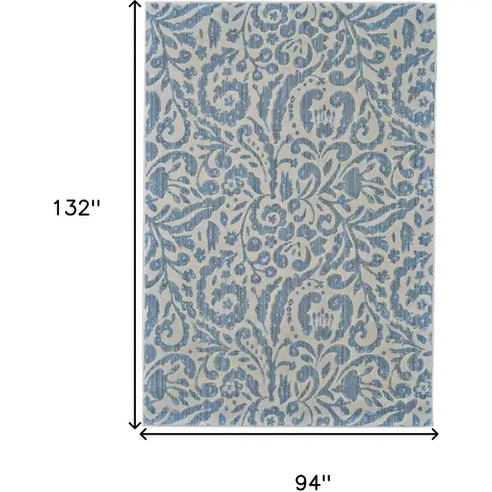 Blue Ivory And Tan Floral Distressed Stain Resistant Area Rug Photo 5