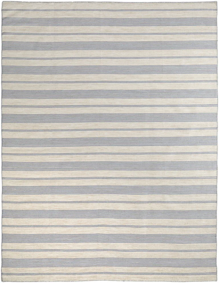 Blue Ivory And Tan Striped Dhurrie Hand Woven Stain Resistant Area Rug Photo 1