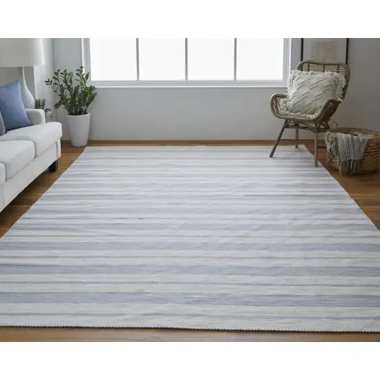 Blue Ivory And Tan Striped Dhurrie Hand Woven Stain Resistant Area Rug Photo 4