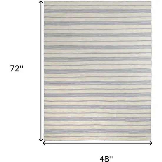 Blue Ivory And Tan Striped Dhurrie Hand Woven Stain Resistant Area Rug Photo 6