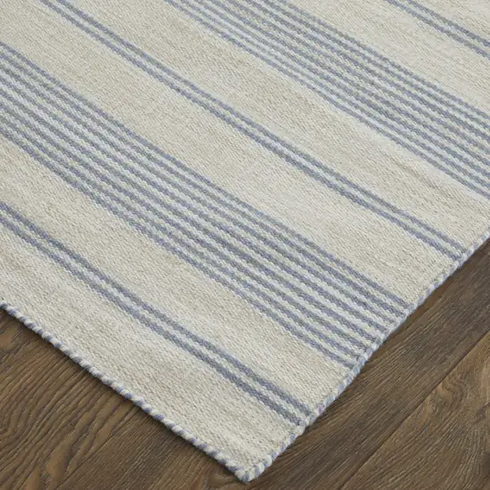 Blue Ivory And Tan Striped Dhurrie Hand Woven Stain Resistant Area Rug Photo 5