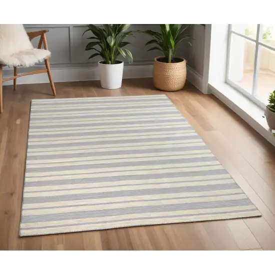 Blue and Ivory Striped Hand Woven Area Rug Photo 1