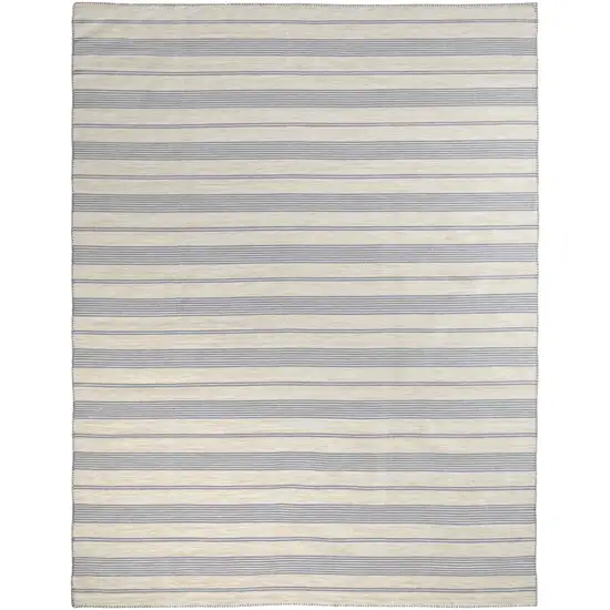 Blue Ivory And Tan Striped Dhurrie Hand Woven Stain Resistant Area Rug Photo 1