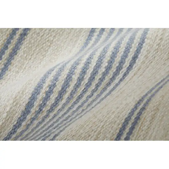 Blue Ivory And Tan Striped Dhurrie Hand Woven Stain Resistant Area Rug Photo 8