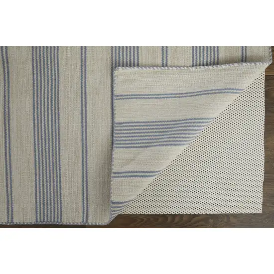 Blue Ivory And Tan Striped Dhurrie Hand Woven Stain Resistant Area Rug Photo 3