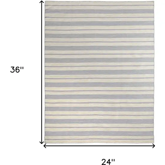 Blue Ivory And Tan Striped Dhurrie Hand Woven Stain Resistant Area Rug Photo 7