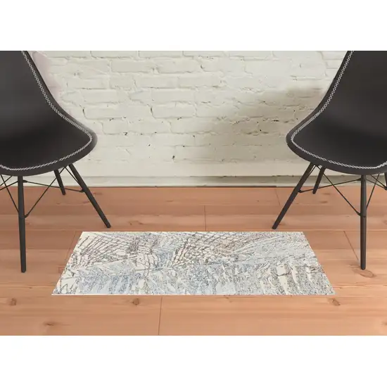 Blue Ivory And Taupe Wool Abstract Tufted Handmade Area Rug Photo 2