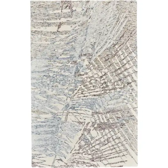 Blue Ivory And Taupe Wool Abstract Tufted Handmade Stain Resistant Area Rug Photo 1