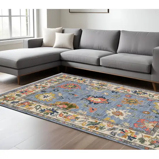 Blue Ivory And Yellow Oriental Area Rug With Fringe Photo 1