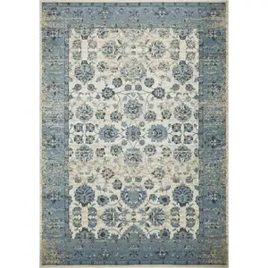 Photo of Blue Ivory Distressed Oriental Area Rug