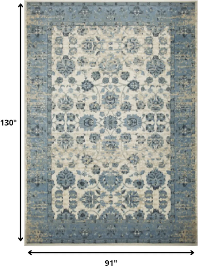 Blue Ivory Distressed Oriental Area Rug Photo 5