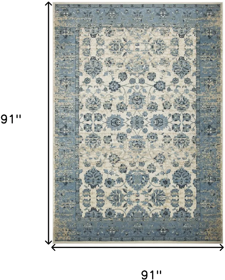 Blue Ivory Distressed Oriental Area Rug Photo 5