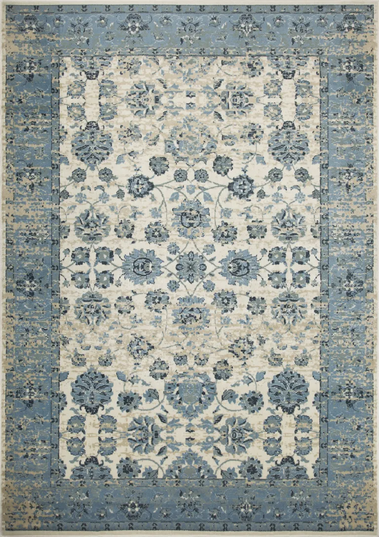 Blue Ivory Distressed Oriental Area Rug Photo 4