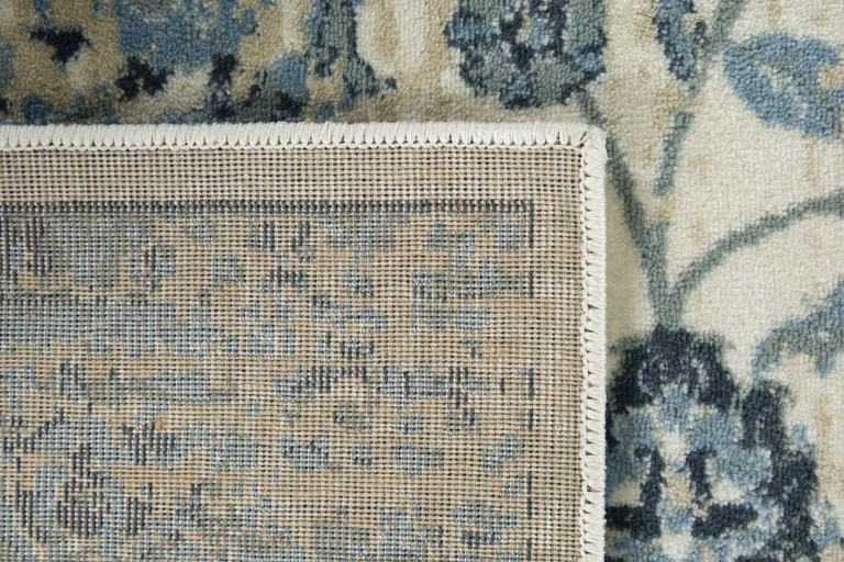 Blue Ivory Distressed Oriental Runner Rug Photo 3