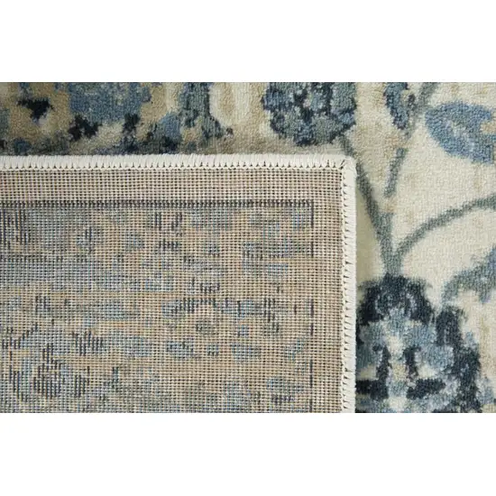 Blue Ivory Distressed Oriental Runner Rug Photo 3