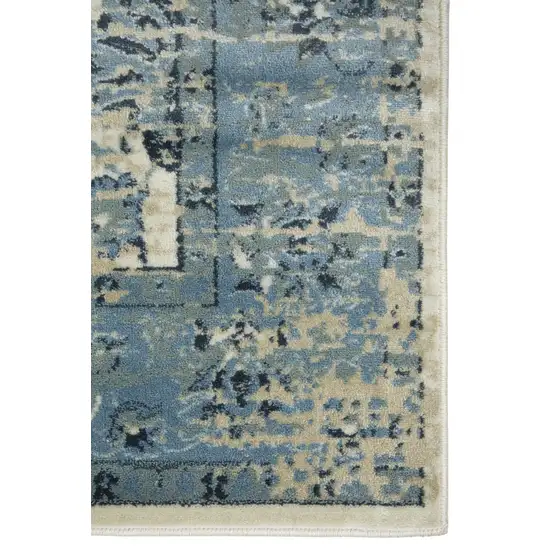 Blue Ivory Distressed Oriental Runner Rug Photo 4