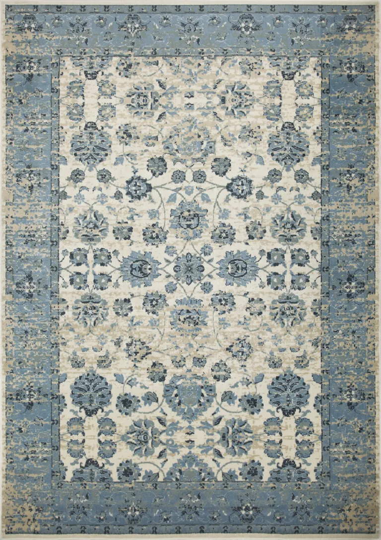 Blue Ivory Distressed Oriental Runner Rug Photo 1