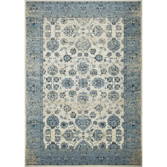 Blue Ivory Distressed Oriental Runner Rug Photo 1