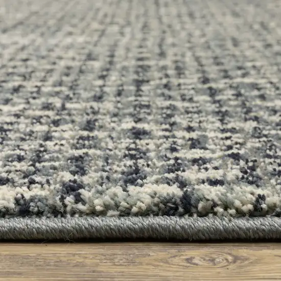 Blue Ivory Grey And Light Blue Geometric Power Loom Stain Resistant Runner Rug Photo 9