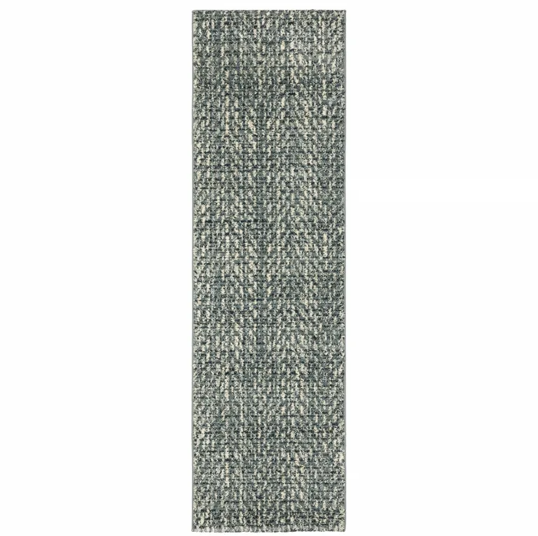 Blue Ivory Grey And Light Blue Geometric Power Loom Stain Resistant Runner Rug Photo 1