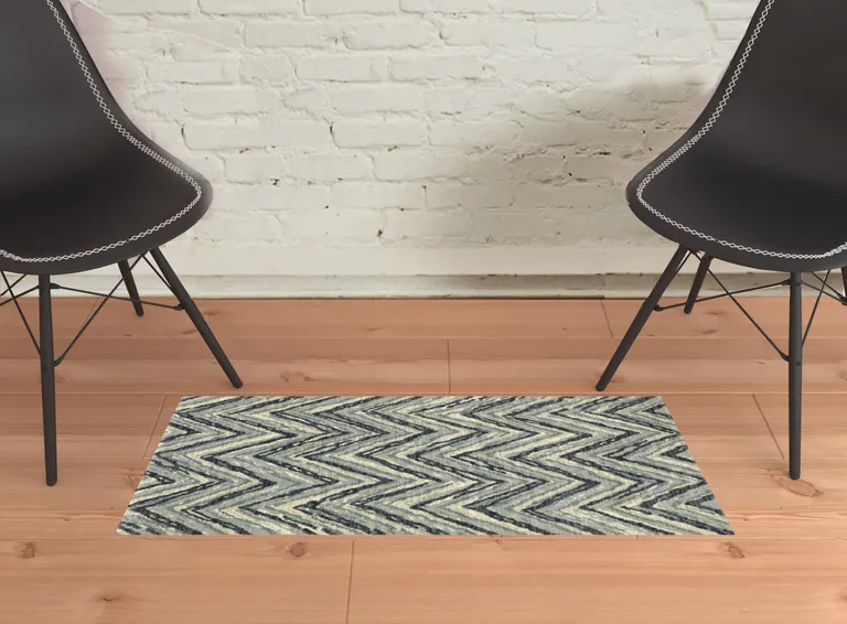 Blue Ivory Grey Beige And Light Blue Geometric Power Loom Stain Resistant Area Rug Photo 2