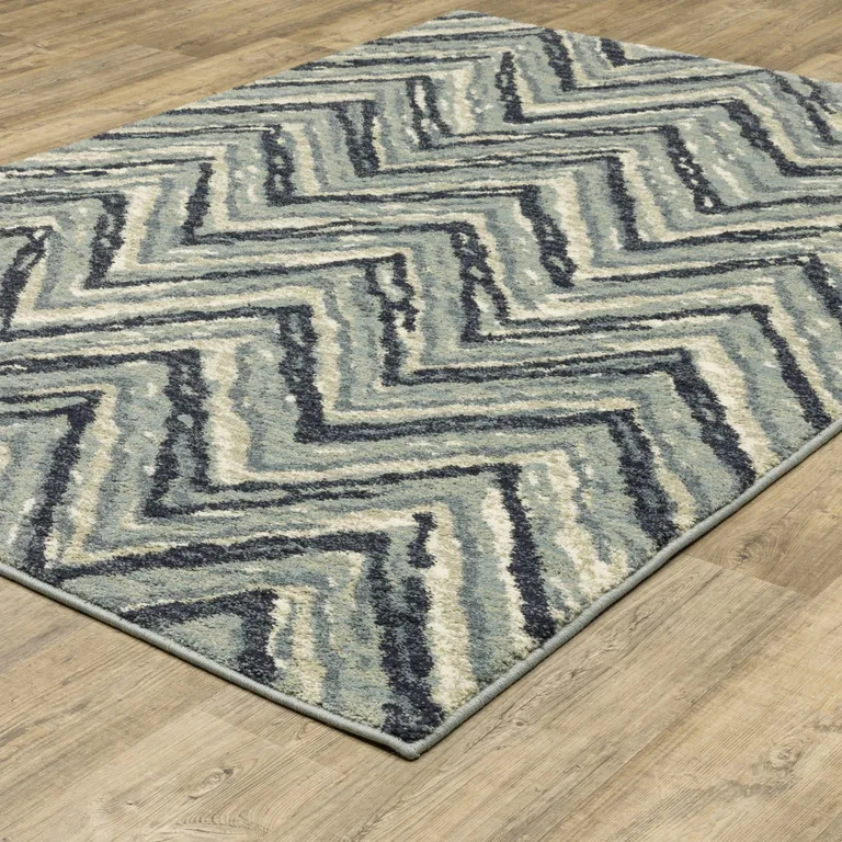 Blue Ivory Grey Beige And Light Blue Geometric Power Loom Stain Resistant Area Rug Photo 5