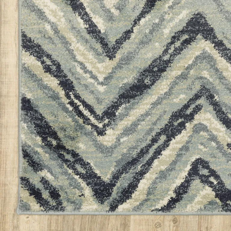 Blue Ivory Grey Beige And Light Blue Geometric Power Loom Stain Resistant Area Rug Photo 3