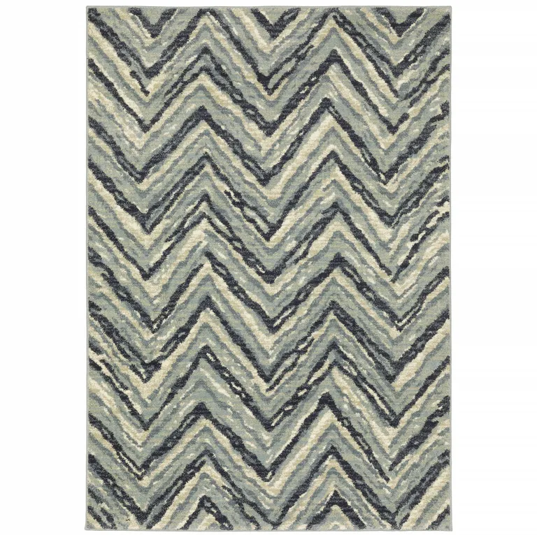Blue Ivory Grey Beige And Light Blue Geometric Power Loom Stain Resistant Area Rug Photo 1