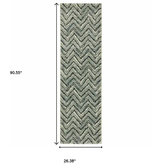 Blue Ivory Grey Beige And Light Blue Geometric Power Loom Stain Resistant Runner Rug Photo 10