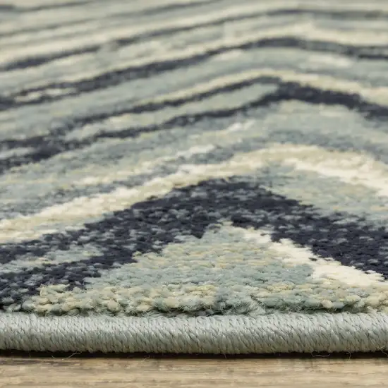 Blue Ivory Grey Beige And Light Blue Geometric Power Loom Stain Resistant Runner Rug Photo 8