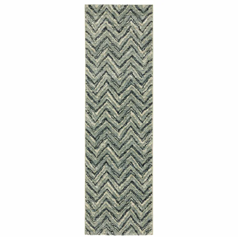 Blue Ivory Grey Beige And Light Blue Geometric Power Loom Stain Resistant Runner Rug Photo 1