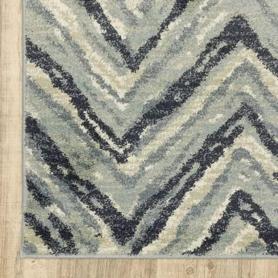 Blue Ivory Grey Beige And Light Blue Geometric Power Loom Stain Resistant Runner Rug Photo 3