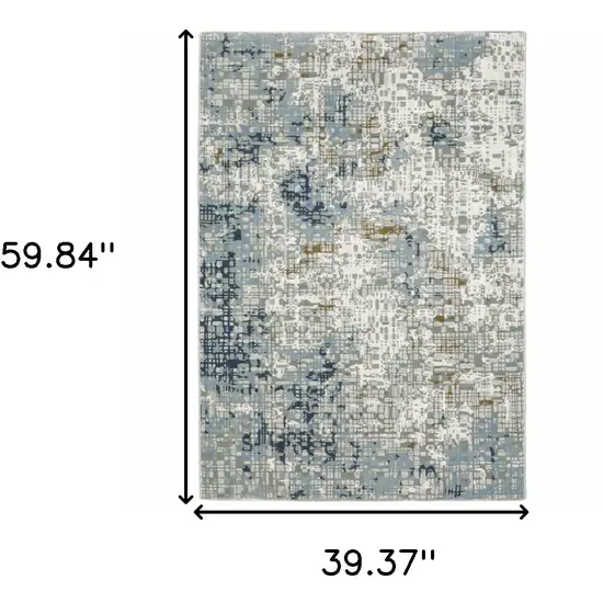 Blue Ivory Grey Brown Beige And Light Blue Abstract Power Loom Stain Resistant Area Rug Photo 9