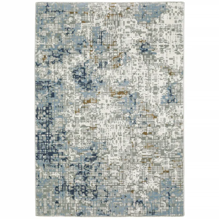 Blue Ivory Grey Brown Beige And Light Blue Abstract Power Loom Stain Resistant Area Rug Photo 1