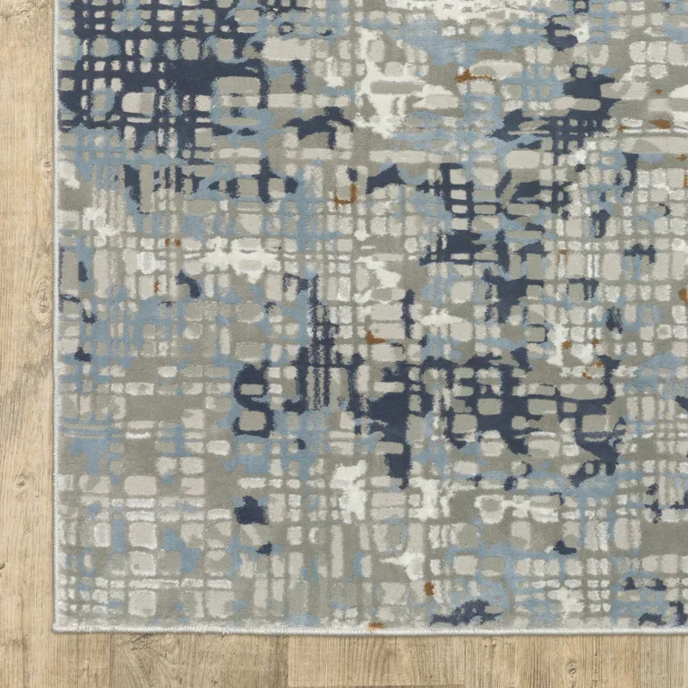 Blue Ivory Grey Brown Beige And Light Blue Abstract Power Loom Stain Resistant Area Rug Photo 3