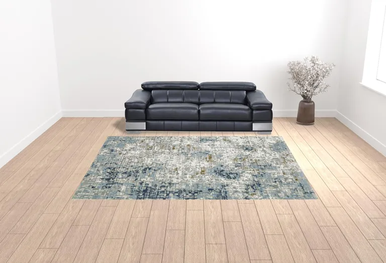 Blue Ivory Grey Brown Beige And Light Blue Abstract Power Loom Stain Resistant Area Rug Photo 2