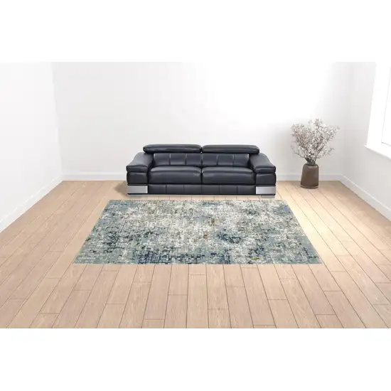 Blue Ivory Grey Brown Beige And Light Blue Abstract Power Loom Stain Resistant Area Rug Photo 2