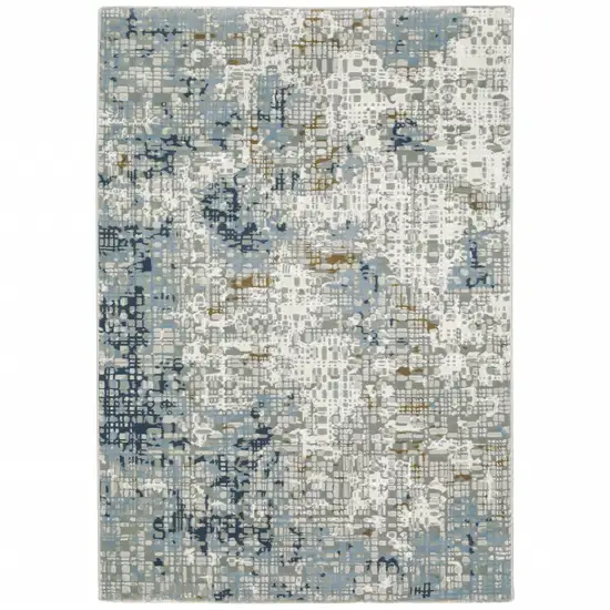 Blue Ivory Grey Brown Beige And Light Blue Abstract Power Loom Stain Resistant Runner Rug Photo 1