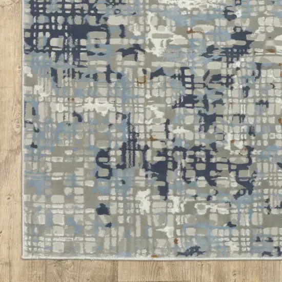 Blue Ivory Grey Brown Beige And Light Blue Abstract Power Loom Stain Resistant Runner Rug Photo 3