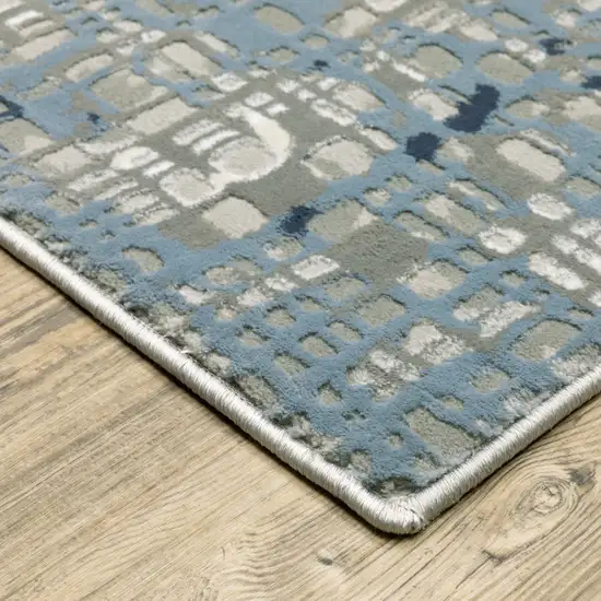 Blue Ivory Grey Brown Beige And Light Blue Abstract Power Loom Stain Resistant Runner Rug Photo 4