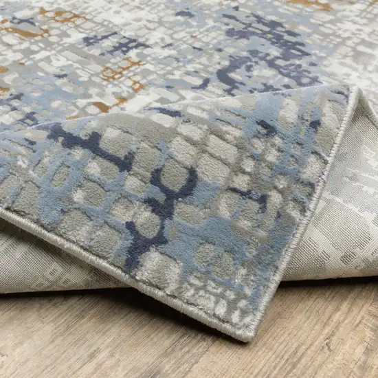 Blue Ivory Grey Brown Beige And Light Blue Abstract Power Loom Stain Resistant Runner Rug Photo 6