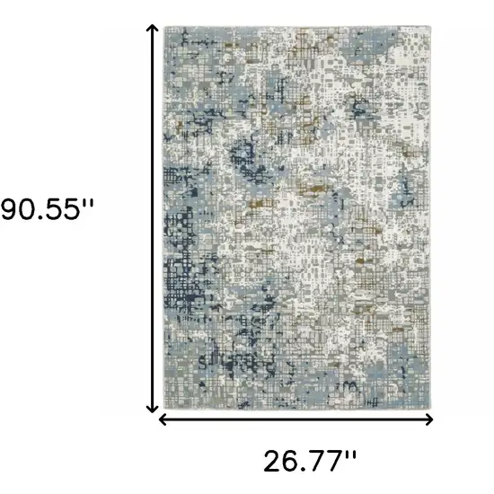 Blue Ivory Grey Brown Beige And Light Blue Abstract Power Loom Stain Resistant Runner Rug Photo 9