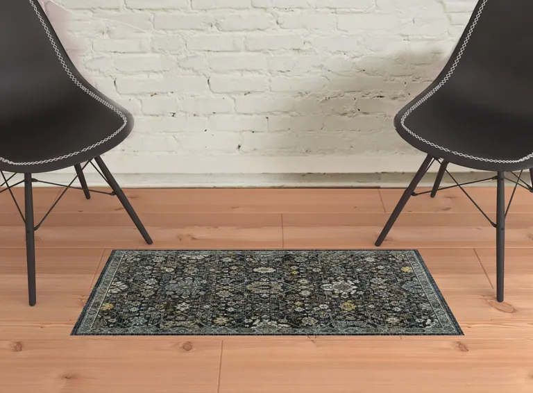 Blue Ivory Grey Gold Green And Brown Oriental Power Loom Stain Resistant Area Rug With Fringe Photo 3