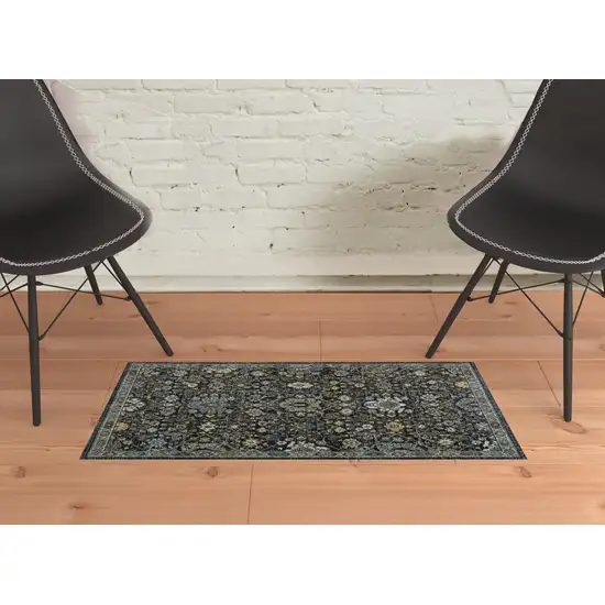 Blue Ivory Grey Gold Green And Brown Oriental Power Loom Stain Resistant Area Rug With Fringe Photo 3