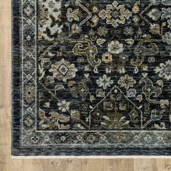 Blue Ivory Grey Gold Green And Brown Oriental Power Loom Stain Resistant Area Rug With Fringe Photo 2